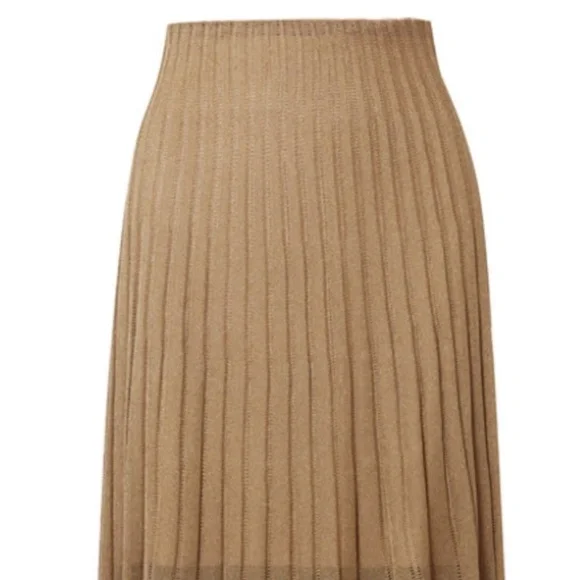 VINCE Pleated Metallic Crochet-Knit Midi Skirt Bronze - Picture 10 of 11